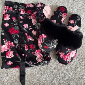 Victoria's Secret Black Floral Pajama Set with Slippers
